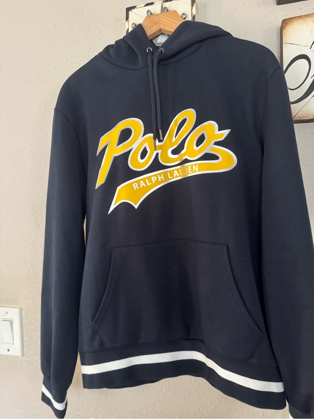 Polo Ralph Lauren Men's Navy Hoodie with Yellow Logo